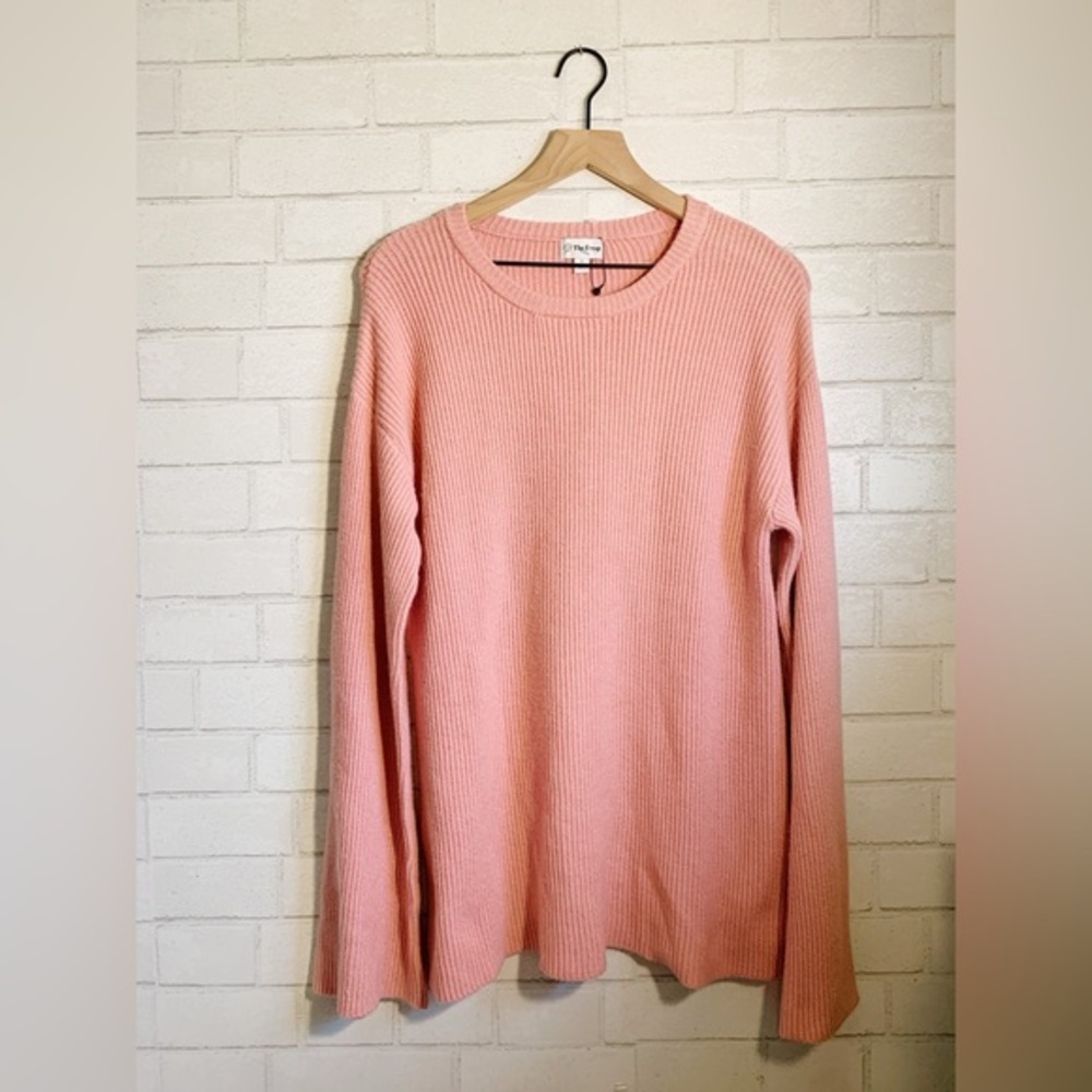 The Drop Alice Crewneck Back-Slit Ribbed Pullover Sweater w / Wide Sleeves